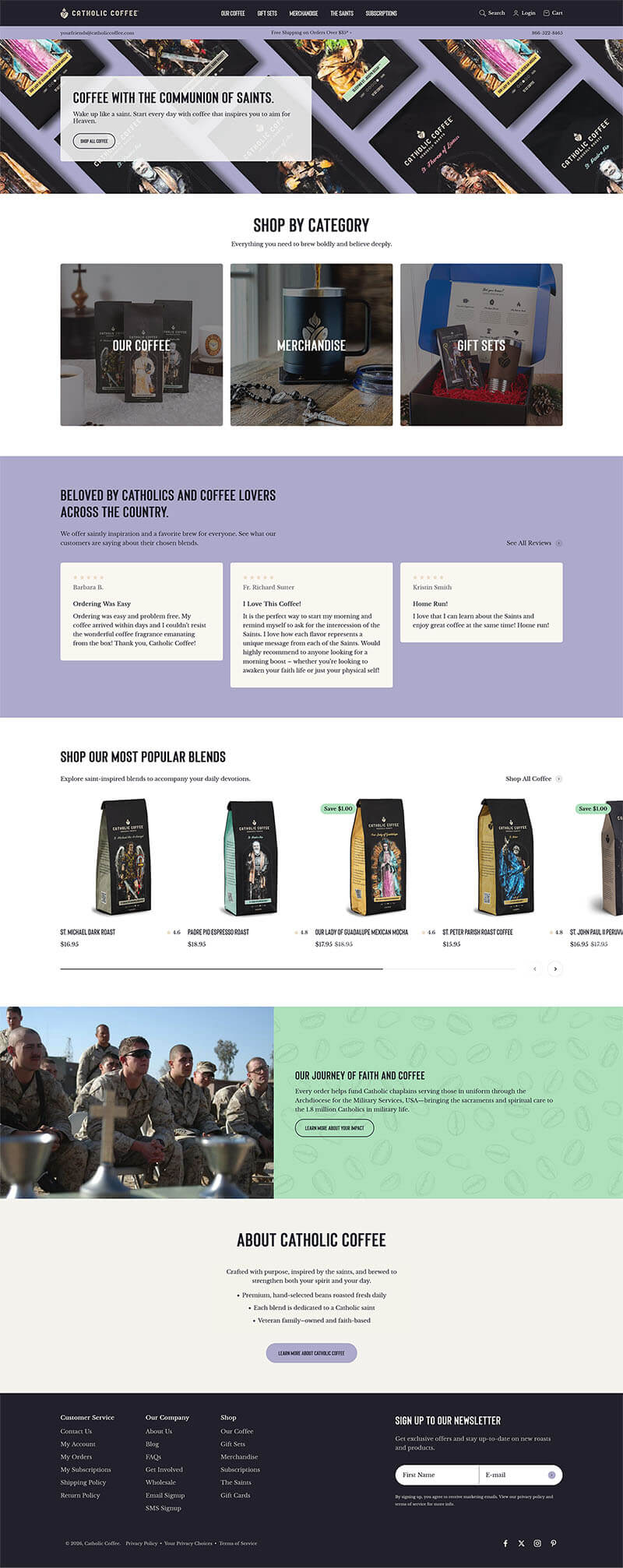 Screenshot of the Catholic Coffee's homepage
